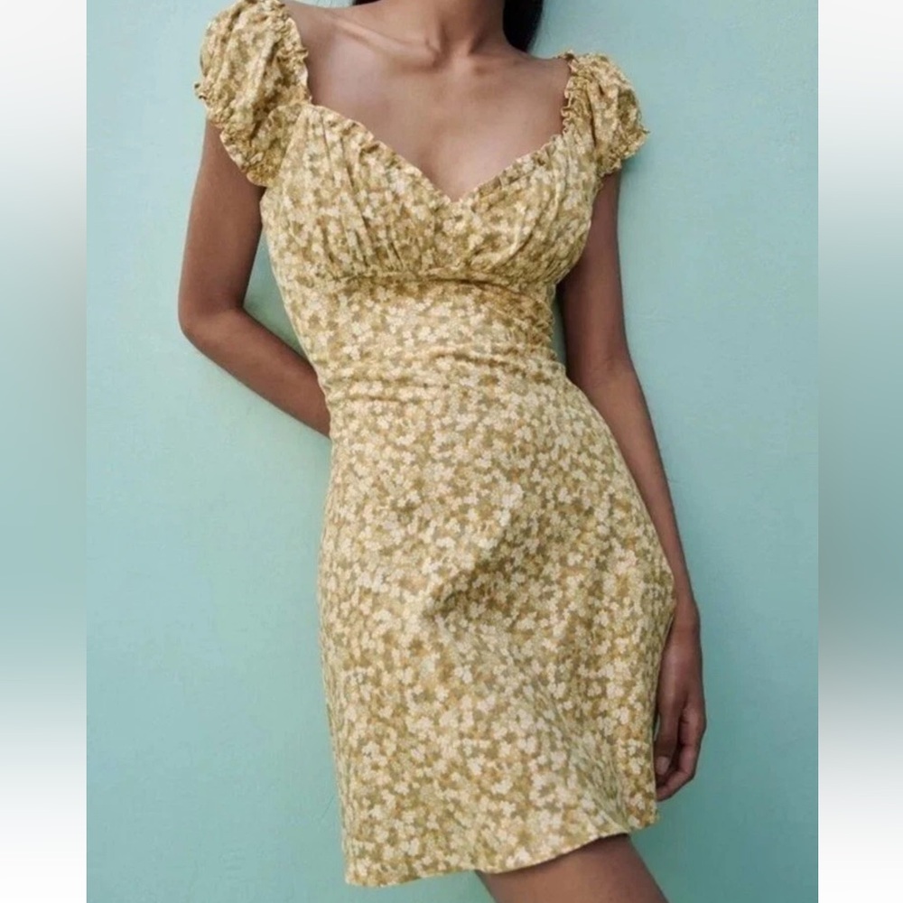 Zara Yellow and Cream Floral Dress - Picture 2 of 11
